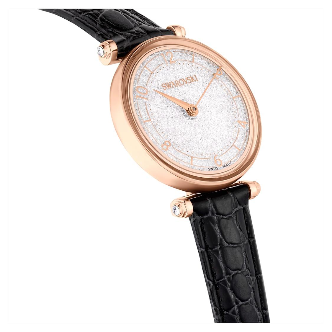 crystalline wonder watch swiss made leather strap black rose gold tone finish swarovski ()