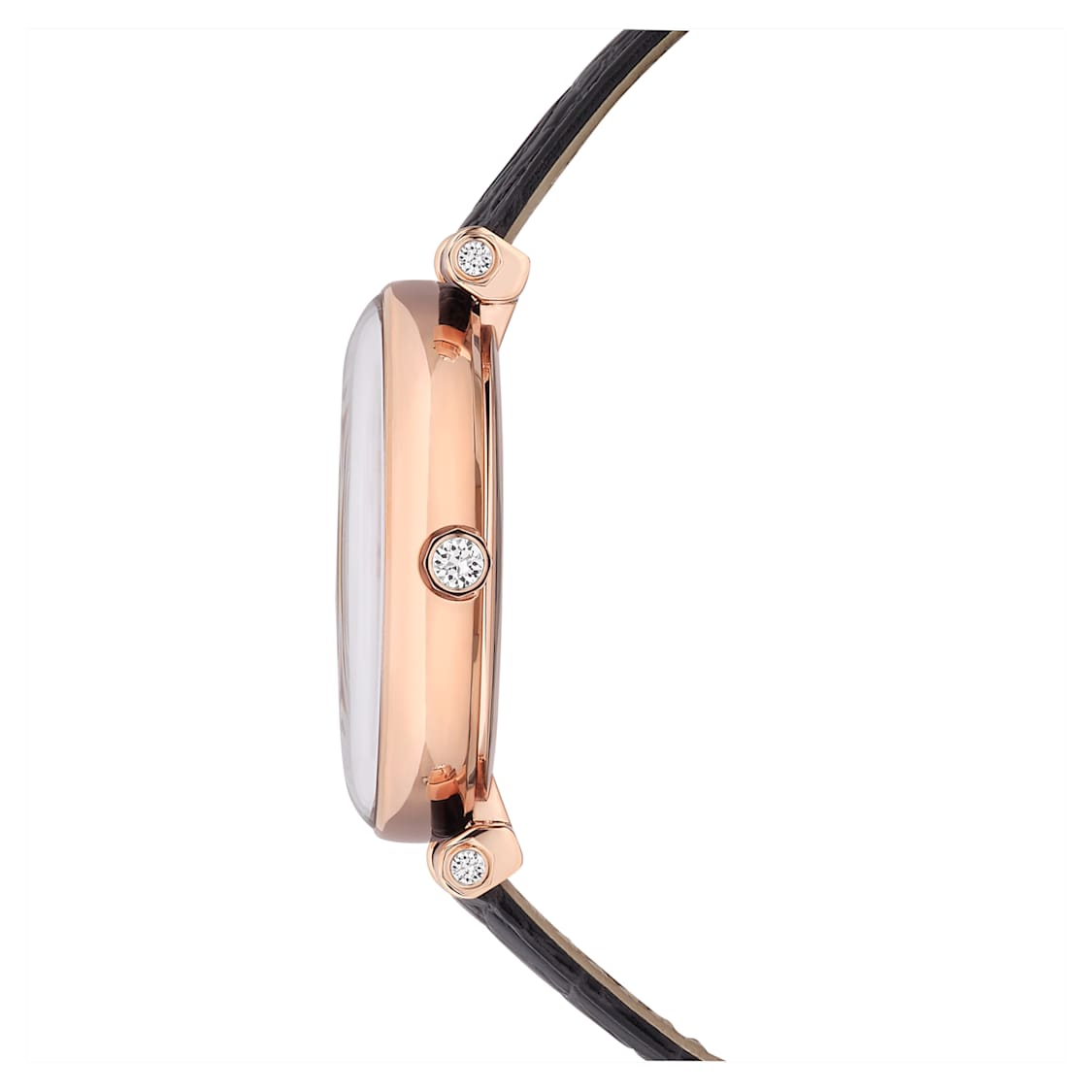 crystalline wonder watch swiss made leather strap black rose gold tone finish swarovski ()