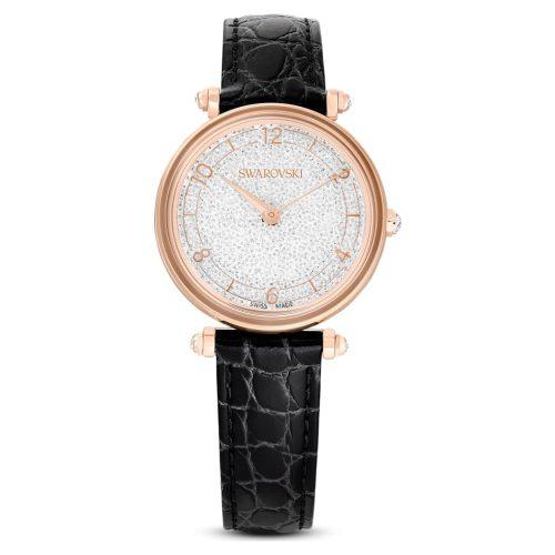 crystalline wonder watch swiss made leather strap black rose gold tone finish swarovski ()