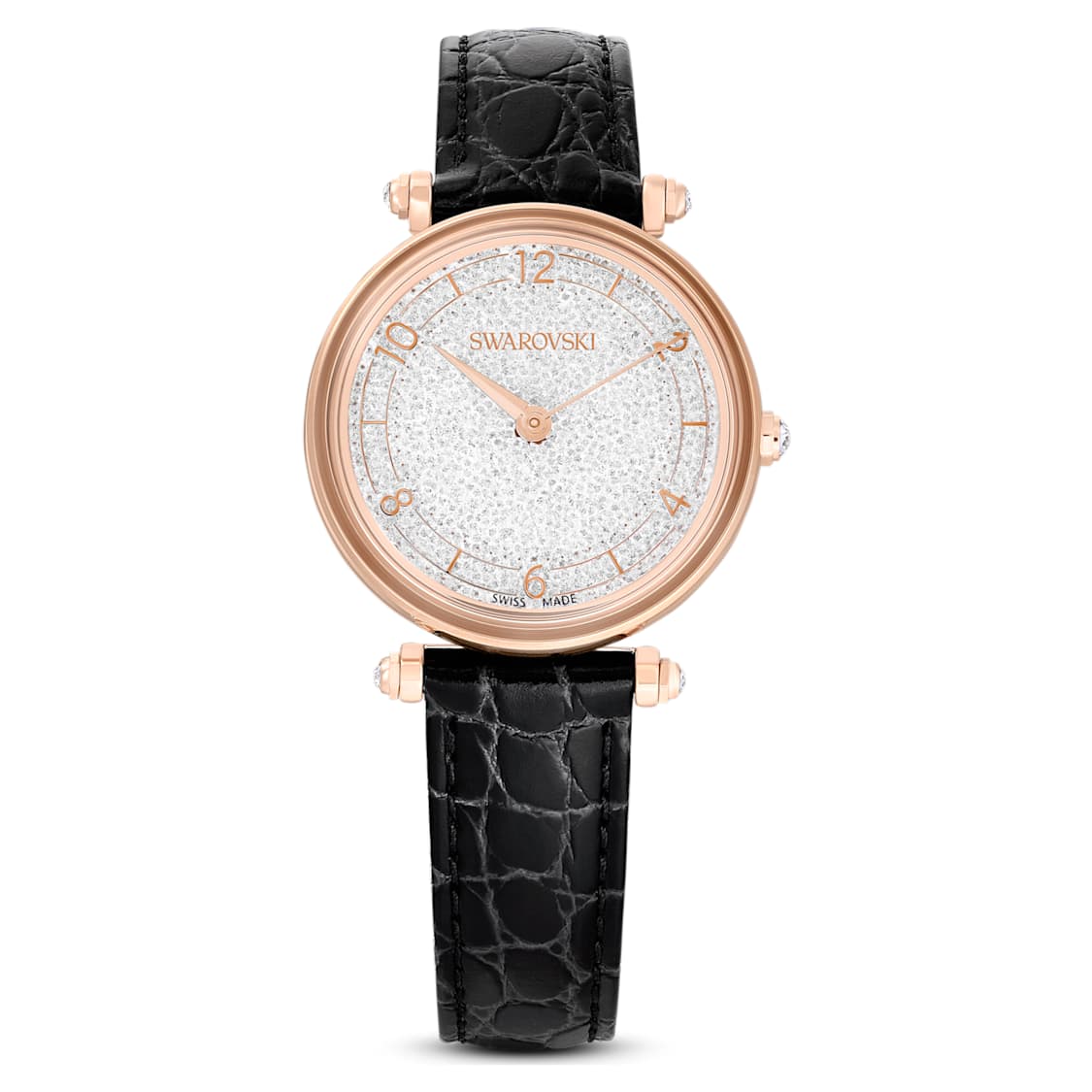 crystalline wonder watch swiss made leather strap black rose gold tone finish swarovski ()