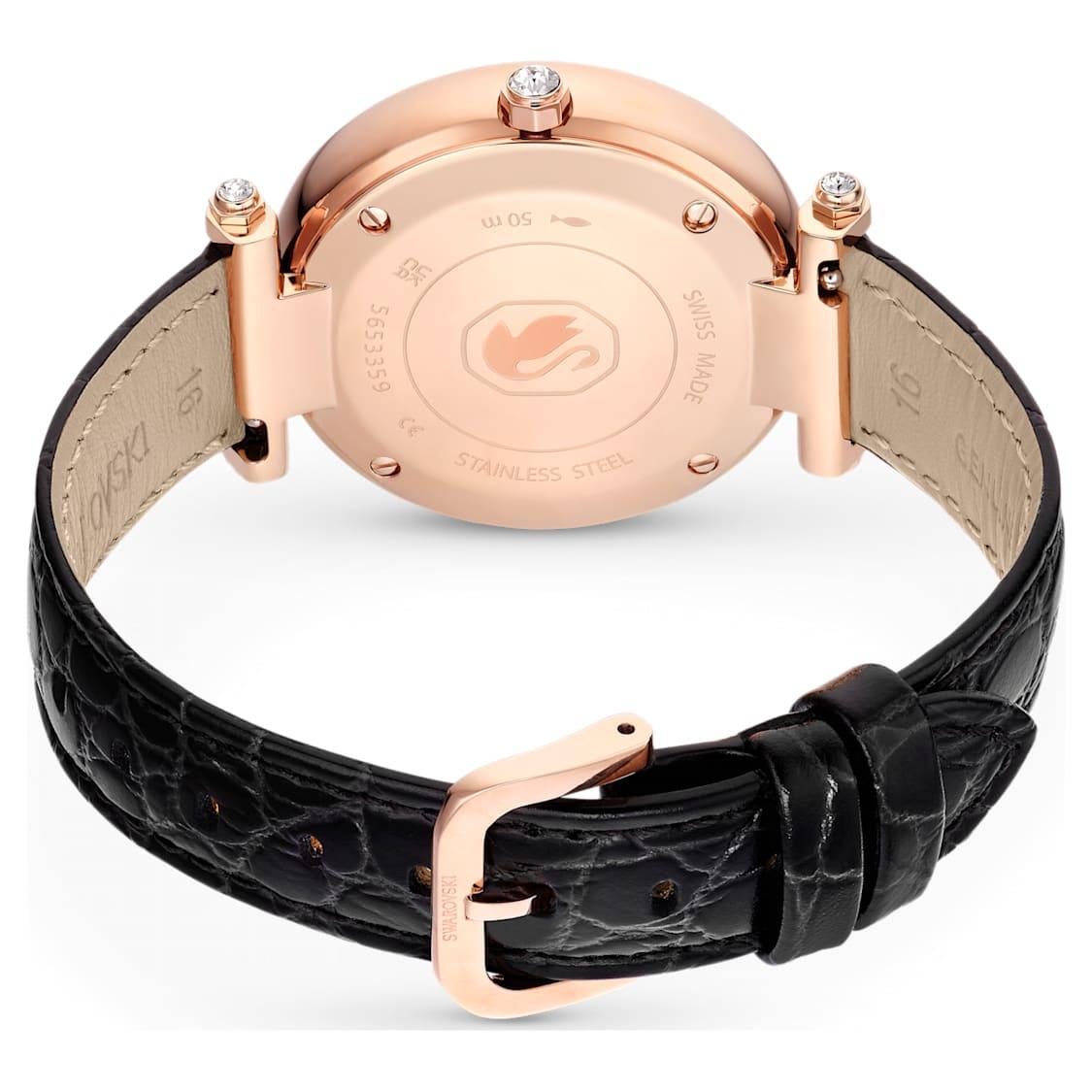 crystalline wonder watch swiss made leather strap black rose gold tone finish swarovski ()