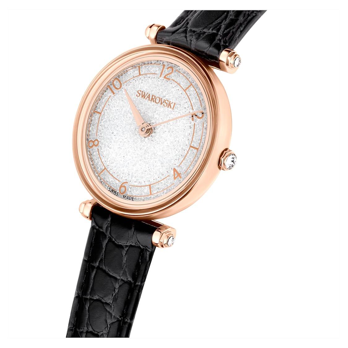 crystalline wonder watch swiss made leather strap black rose gold tone finish swarovski ()